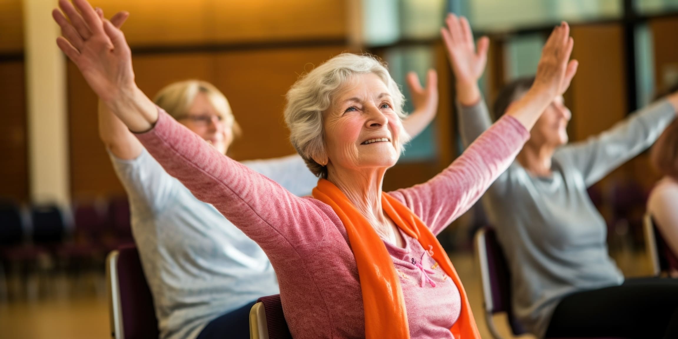 A woman stretching out her arms in exercise